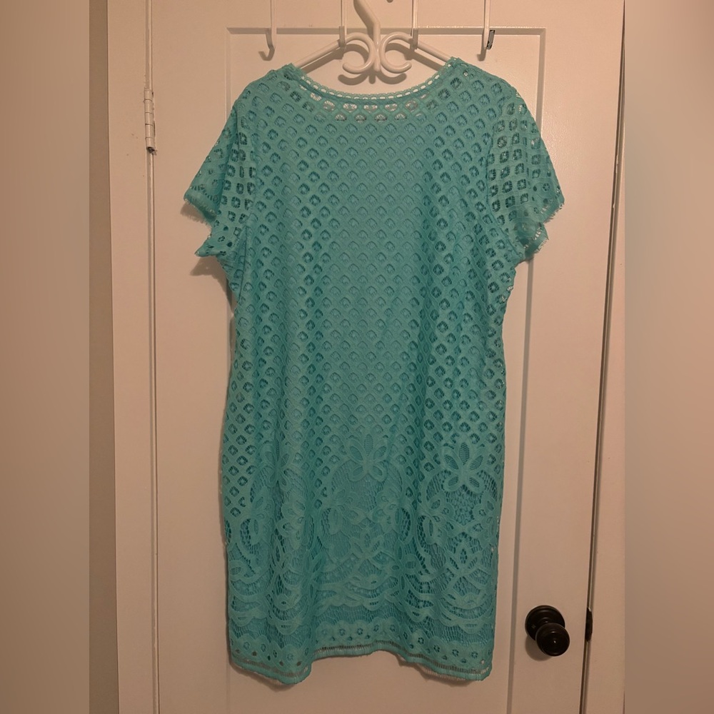 Isaac Mizrahi Turquoise Lace Mini Dress - Picture 2 of 4